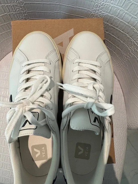 Veja White Leather Sneakers with Black V Emblem - Picture 10 of 11